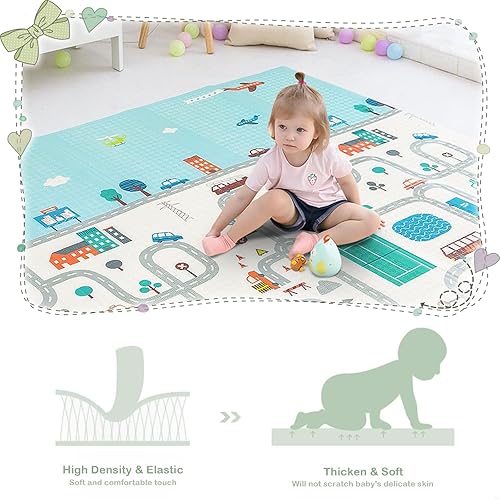 Miniatura 6 de HONLONE Tapete reversible para bebé, tapete de juego plegable para bebé, tapete de juego de espuma suave para el suelo, impermeable, antideslizante,