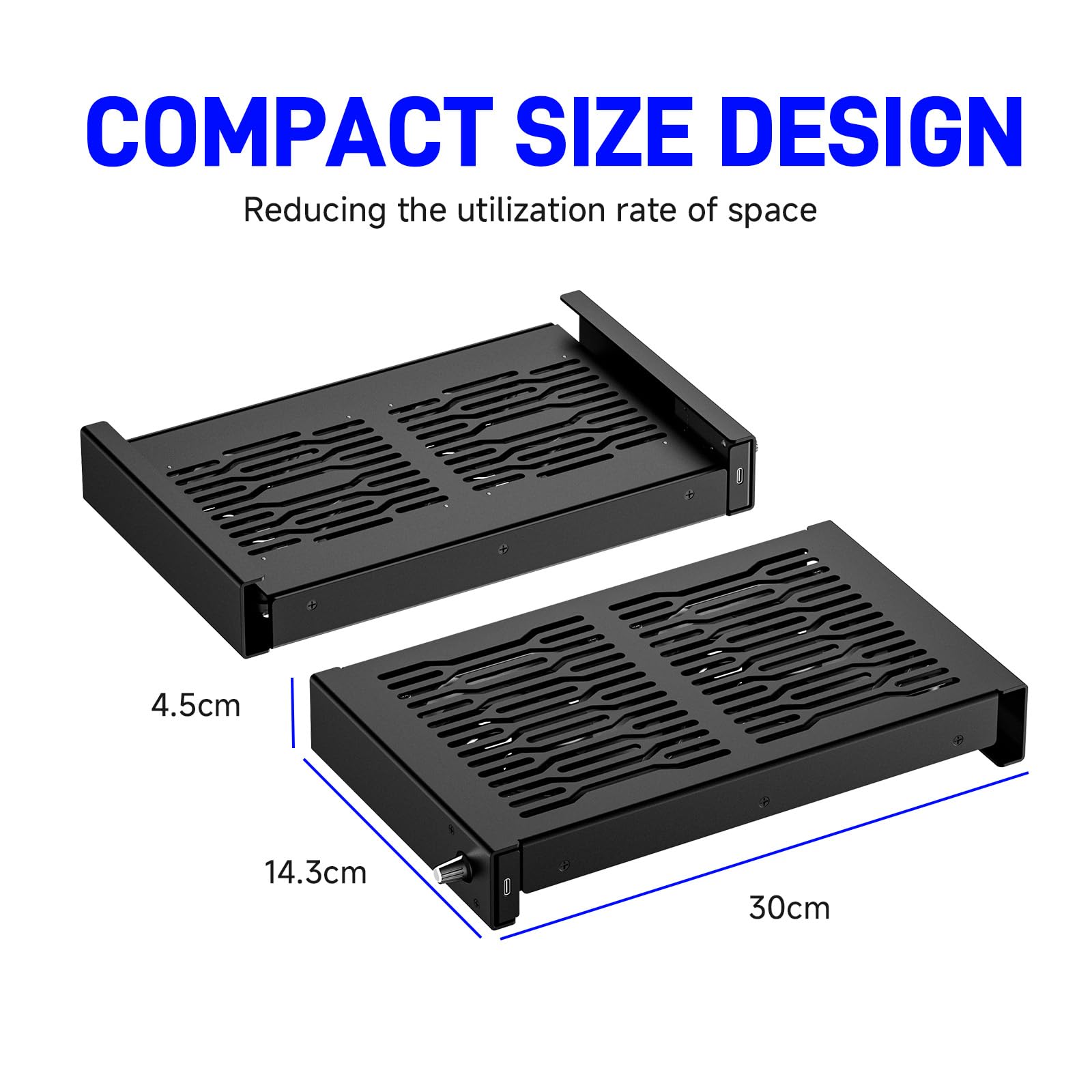 Quiet 2 ventole USB da 120 mm, supporto in alluminio con ventola di raffreddamento, compatibile con Mac mini, organizer da scrivania per router, TV Box, mini PC, interruttore, design a dissipazione