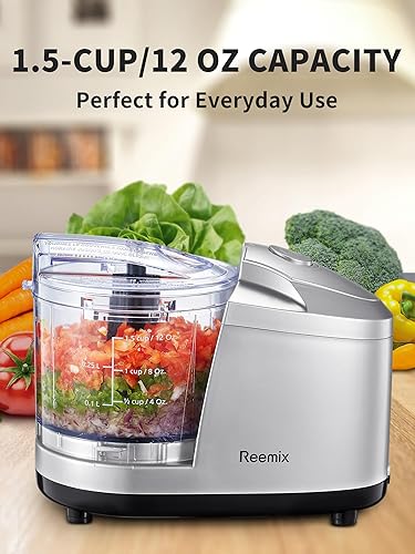 Miniatura 2 de Picadora eléctrica de alimentos de un solo toque de 1.5 tazas, mini procesador de alimentos de 100 W, mezcla, pica, pica y mezcla verduras, frutas,