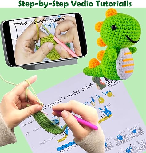 Miniatura 4 de Kit de ganchillo para principiantes, animales, con tutoriales de video paso a paso, crotcheting fácil de aprender, kit de manualidades para hacer