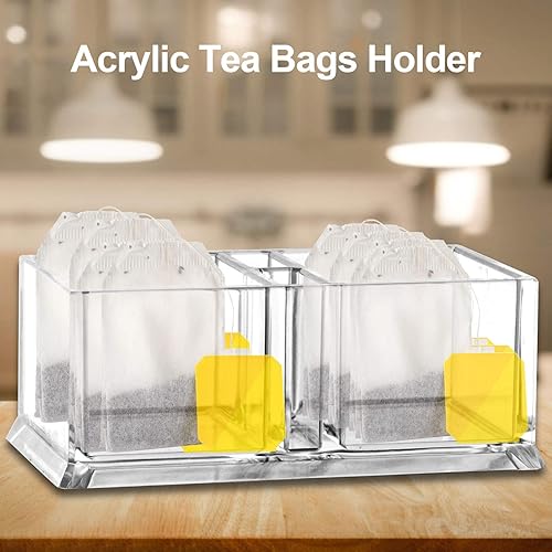 Miniatura 3 de WENMAQIN Pequeña caja de té para café y azúcar, soporte para bolsas de azúcar de 5.8 x 3.2 x 2.36 pulgadas, organizador transparente de bolsas de