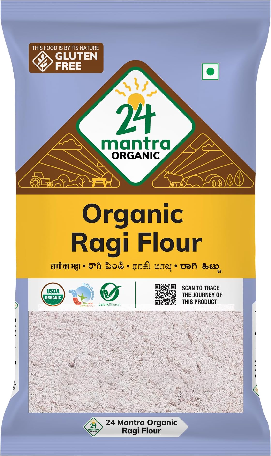 24 Mantra Organic Ragi Flour/Finger Millet/Nachni Flour - 500gms | Pack of 1 | Chemical Free & Pesticides Free | Naturally Gluten-free