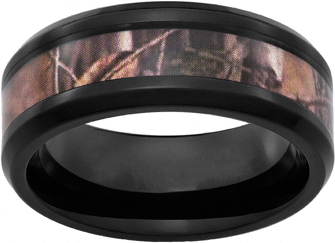 QUEENWISH 8mm Black Tungsten Camo Wedding Rings For Men & Women Hunting Camouflage Inlay Engagement Couples Jewelry Band Beveled Edges Comfort Fit Size 10.5
