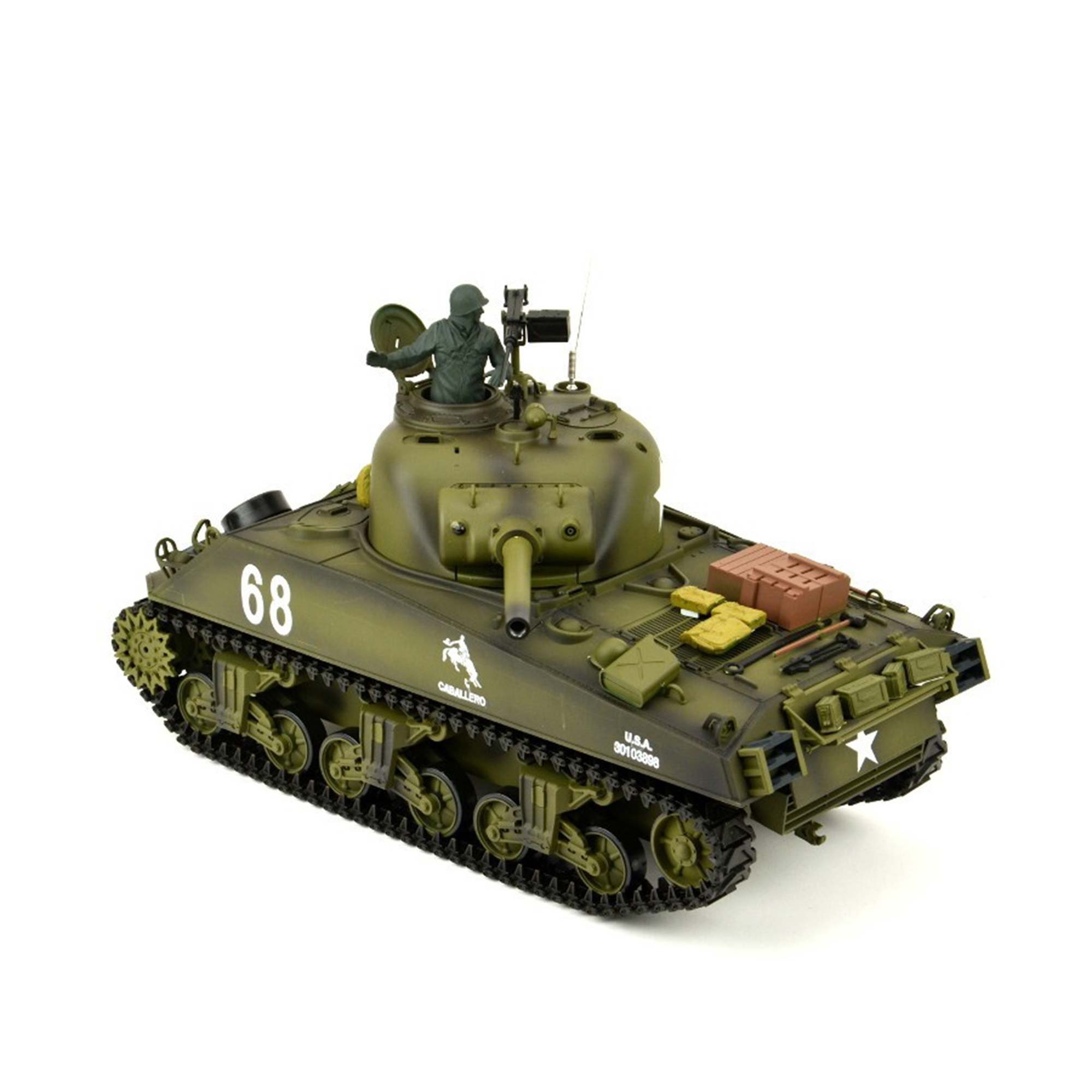 US M4A3 Sherman RC zdalnie sterowany czołg 1/16, wersja ulepszona z technologią 2,4 GHz, metalowa skrzynia biegów, funkcja strzału, dźwięku i dymu, skala modelu pojazdu łańcuchowego, kompletny zestaw