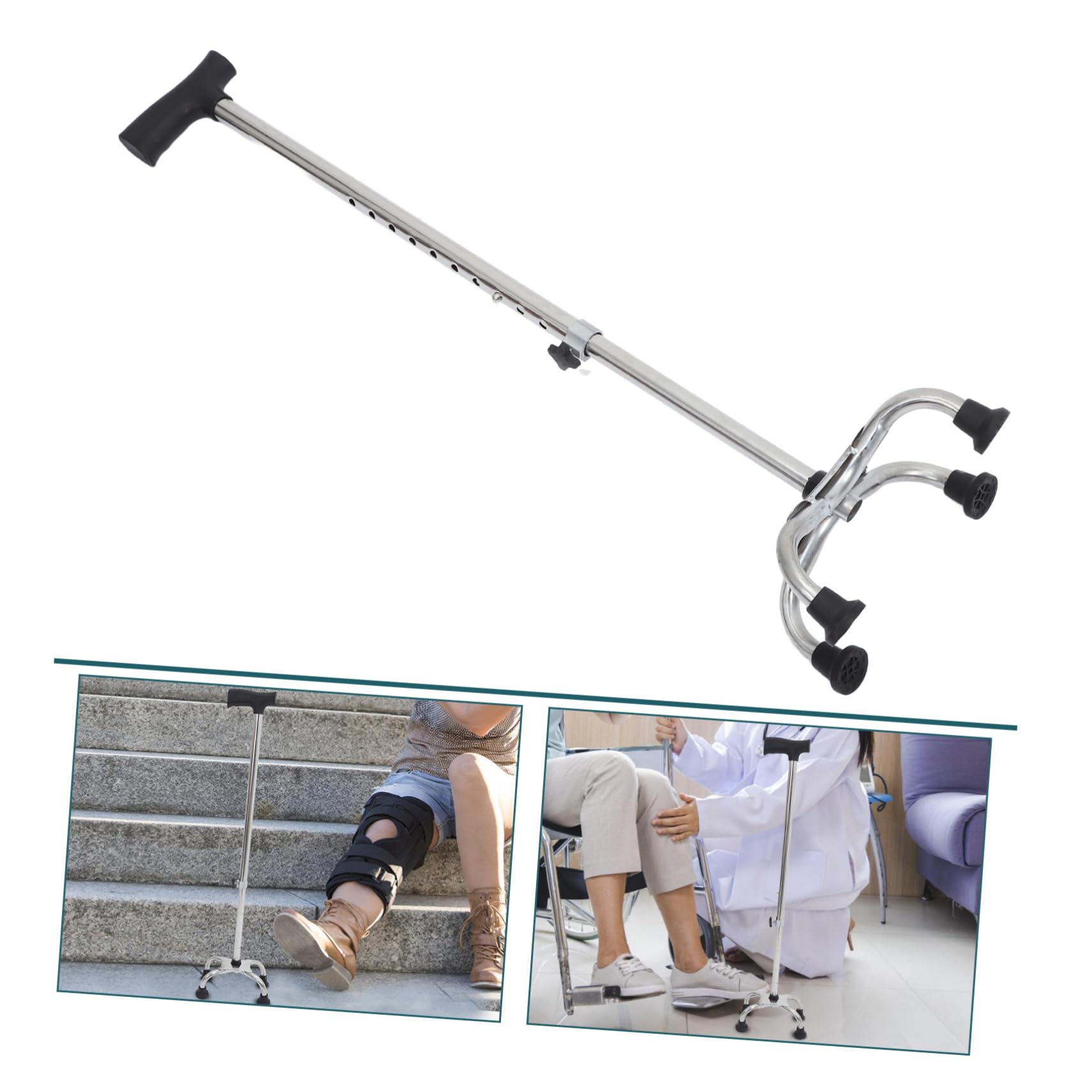 Verstellbarer Gehstock für Senioren rutschfest Ergonomisch Schwarz aus Abs Edelstahl und Gummi 100kg Belastbar für Drinnen und Draußen