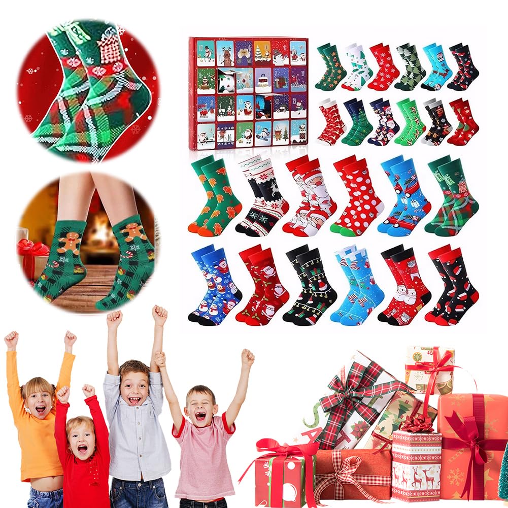 Calendario dell'Avvento 2025 con calzini natalizi, 24 paia, calendario per il conto alla rovescia per adulti e bambini, regalo per le festività