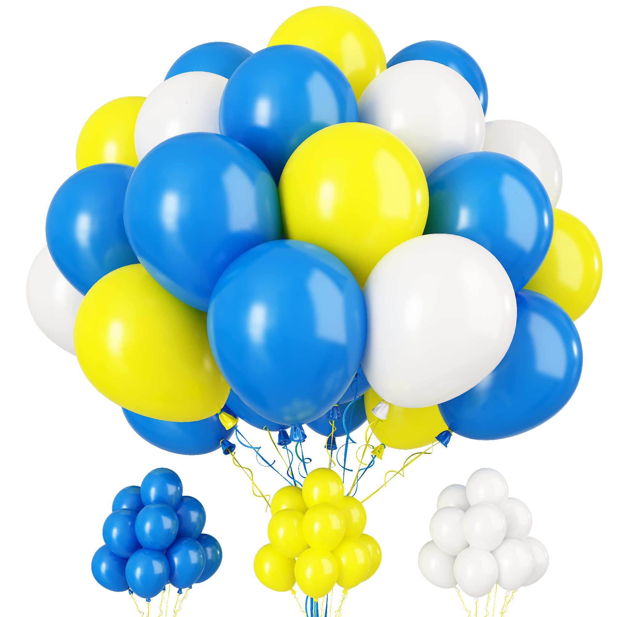Paready Blue and Yellow Balloons, 30 Pcs 12 Inch Matte Yellow Blue and White Latex Balloons with Ribbons for Birthday Baby Shower Engagement Anniversary Bridal Shower Party Graduation Decoration