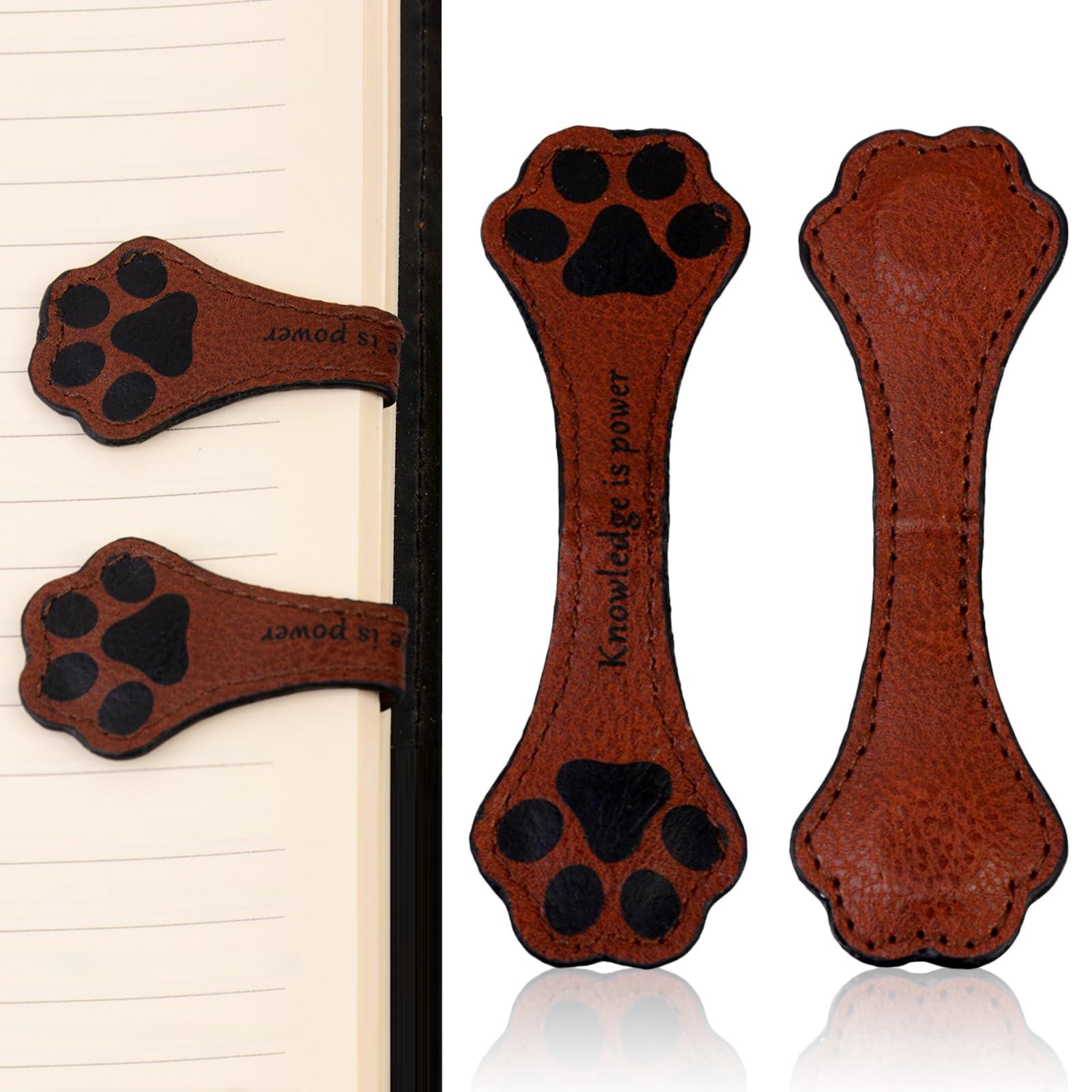 Gsrhzd Magnetic Leather Bookmarks, 2 Pcs Retro Leather PU Magnet Bookmark Book Page Holder