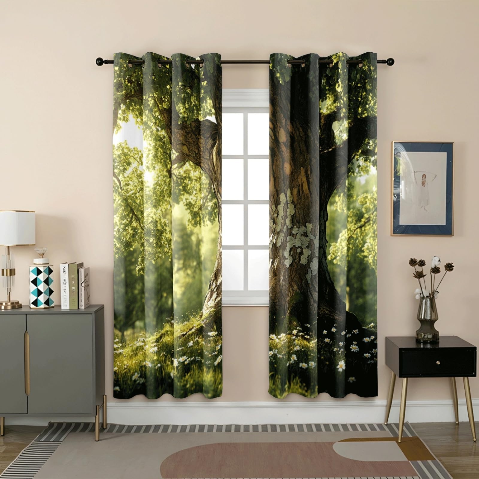Curtain Weiß Braun Grün Gardinen Blackout Curtain Polyester Vorhang mit Ösen Waschbar Vorhänge Living Room Verdunklungsvorhänge Schlafzimmer Gardienen Vorhang Blickdicht 2x85x200cm