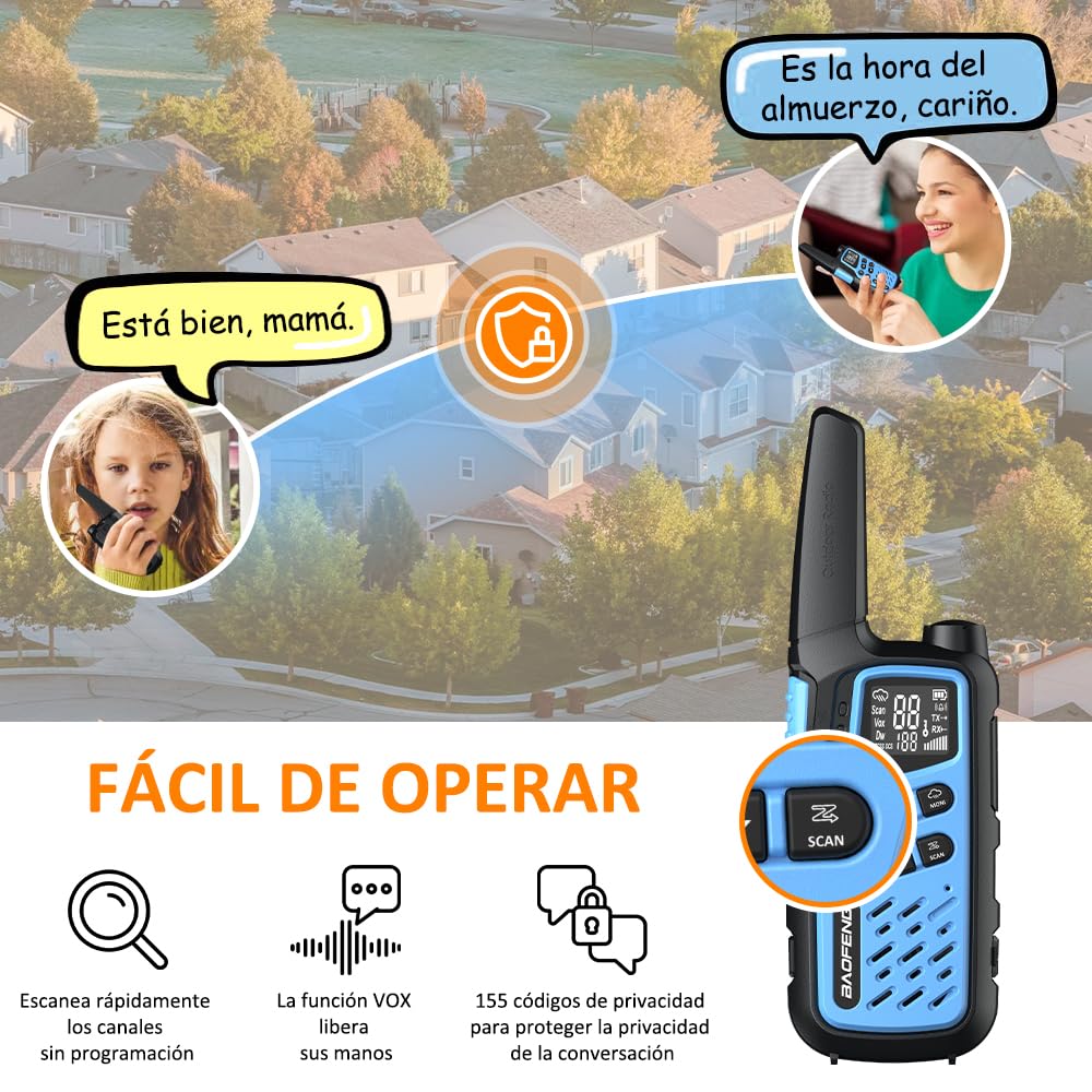 BAOFENG Walkie Talkies PMR446 sin Licencia 16 Canales CTCSS/DCS Dual Watch VOX Radiocomunicación con Batería de 1400mAh para Adultos y Niños - T25 (2 uds.)