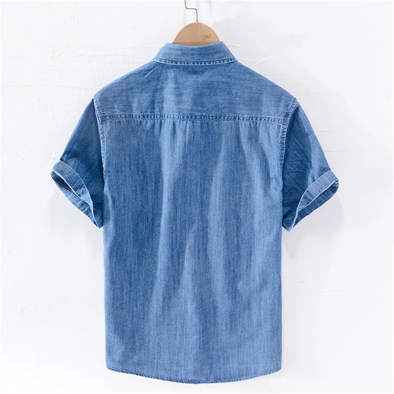 Camicia da uomo in denim sottile a mezza manica casual top allentato alla moda bella camicia a maniche corte in denim a maniche corte