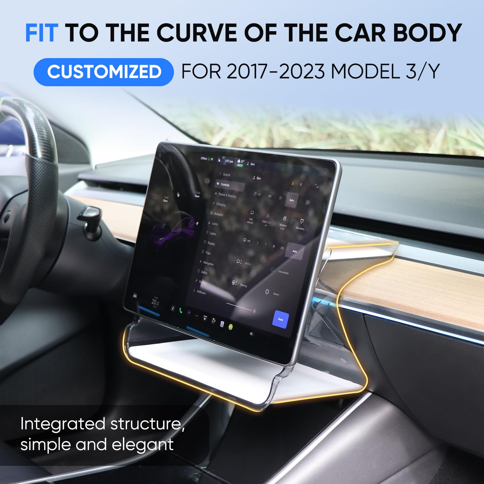 UZW Tesla Model Y/3 Under Screen Storage with Tray, Tesla Center Console Organizer with Anti-Slip Liner, Behind Screen Tray Compatible with 2017-2023 Tesla Model 3 Model Y Accessories