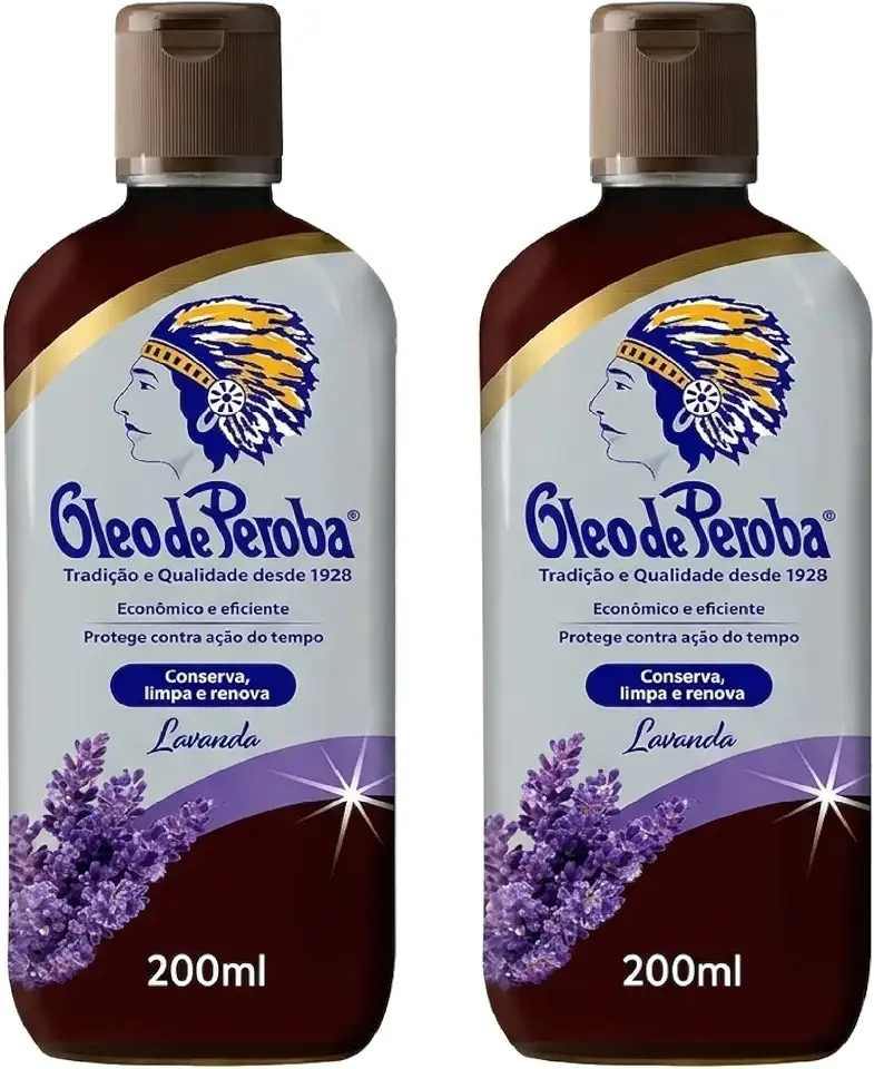 Óleo de Peroba Kit 2 Unidades Lavanda 200ml – Limpador e Lustrador Multiuso para Móveis, Pisos de Madeira, Protege, Conserva, Renova Superfícies de Madeira e Cerâmica, Brilho em Vidros e Vidraças