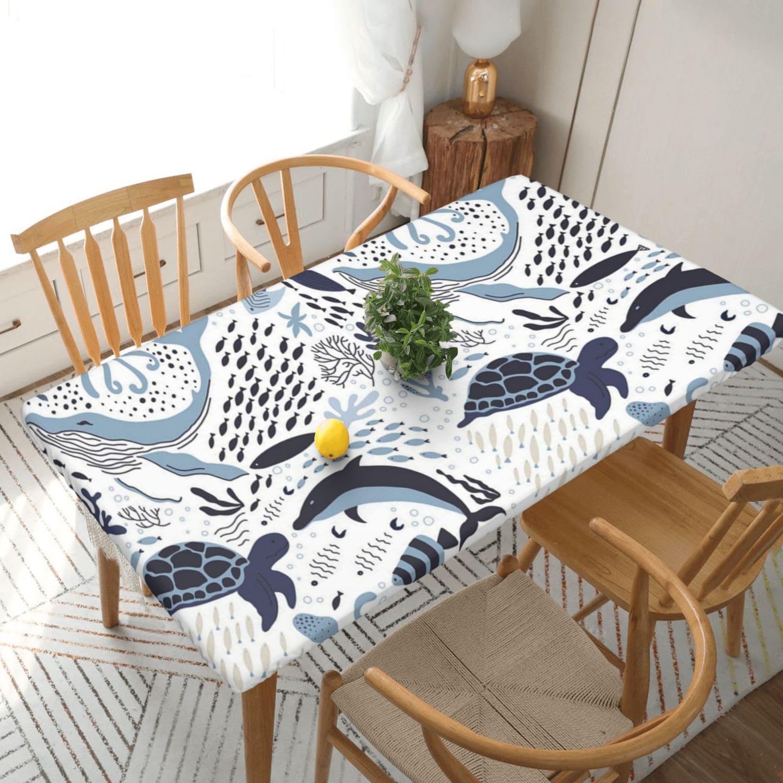 BNVSADC Turtle Octopus Pattern Printed 5FT Tablecloth Polyester Kitchen Water Resistant Table Cloth Dining Table Decoration Table Covers, 152x76 CM