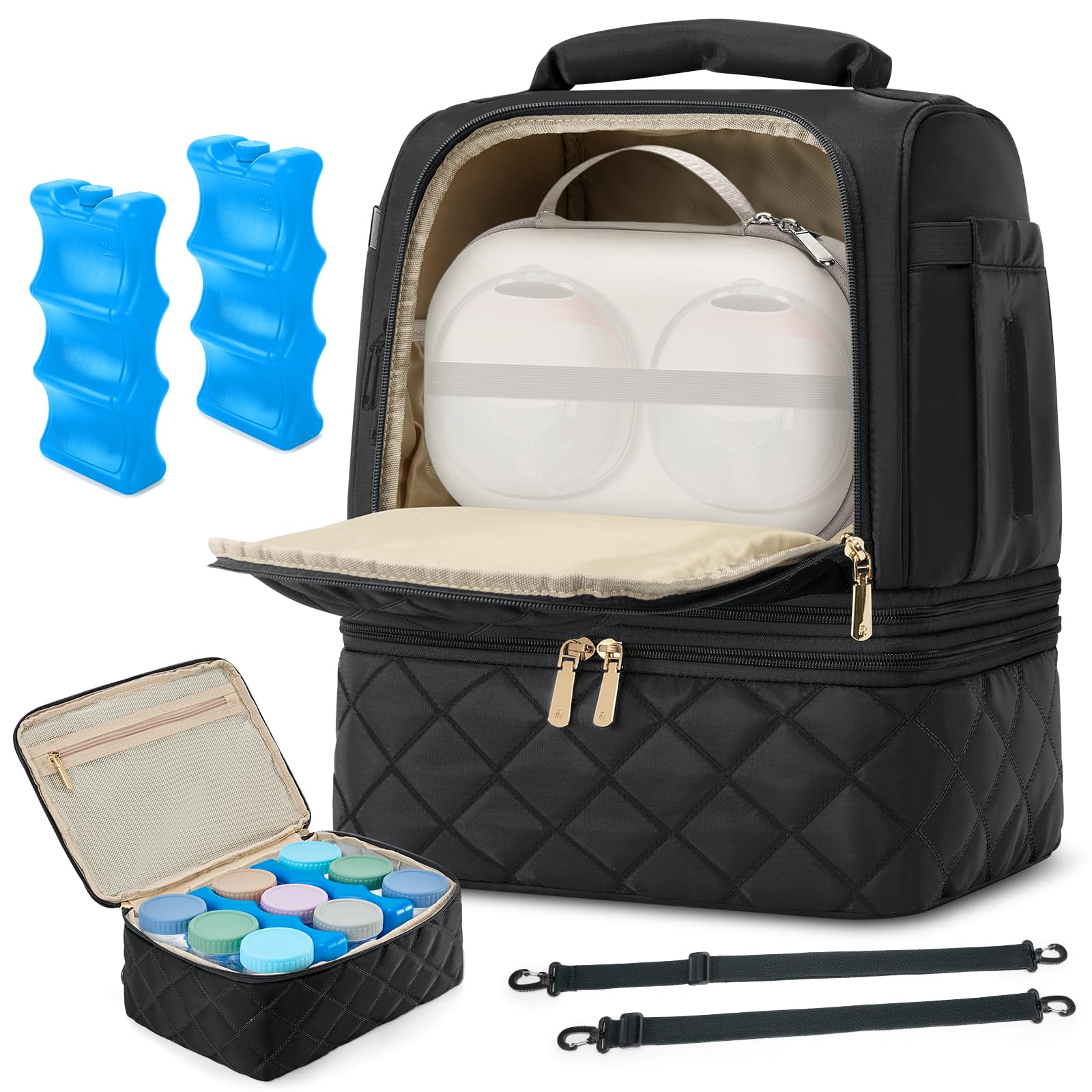 RAINSMORE Wearable Breast Pump Bag, Breast Milk Cooler Travel Bag,Black