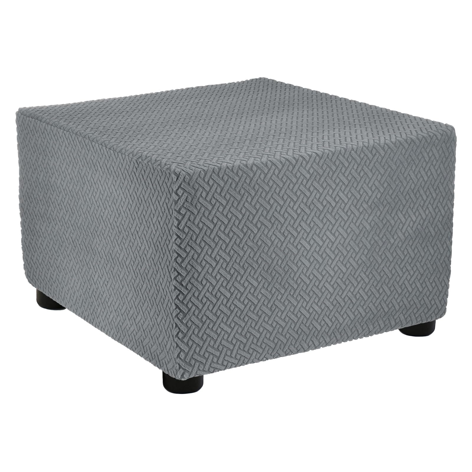 sourcing map Stretch Ottoman Cover Twill Square Ottoman Slipcover with Elastic for Foot Stool Living Room Bedroom Fit Length 57-70cm / 23"-27", Medium, Light Gray — image 1