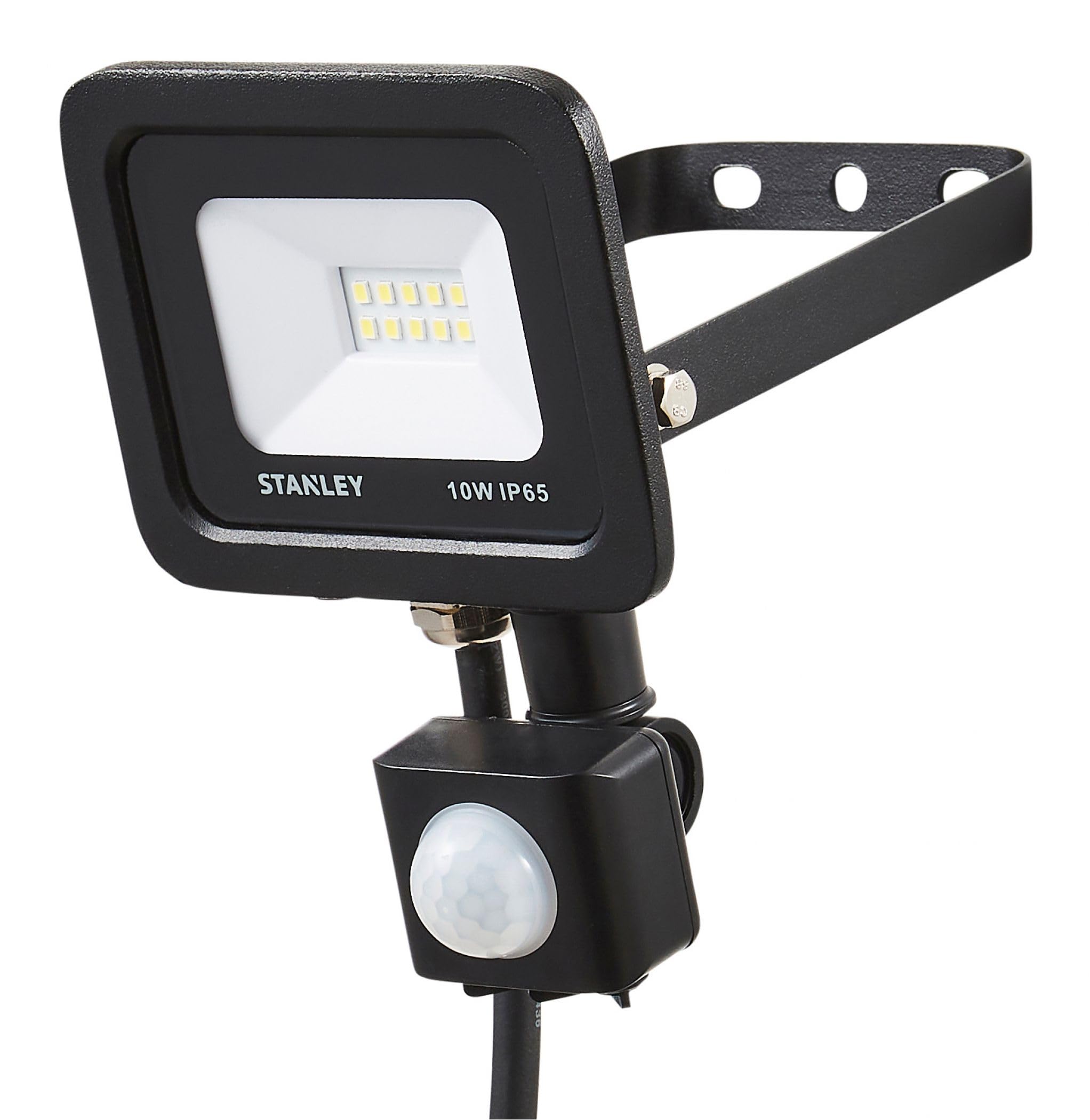 Outdoor Light Black Slimline 10w LED Flood IP65 800lm 4000K PIR Stanley