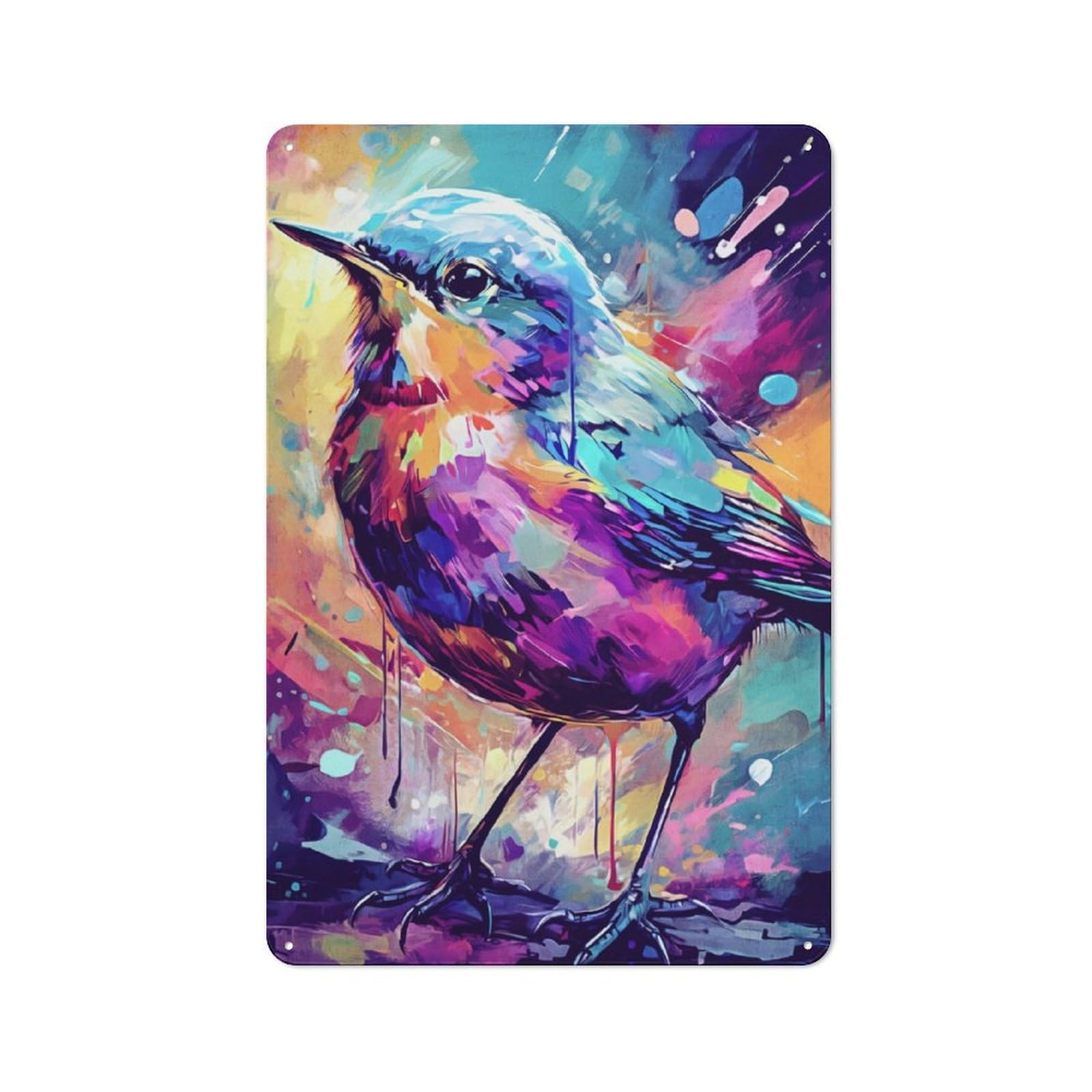 Junmoney Colorful Bird Painting Metal Plaque 30X20cm With For Pub Or Café, Rustic Decor, For Pub Decor Enthusiasts