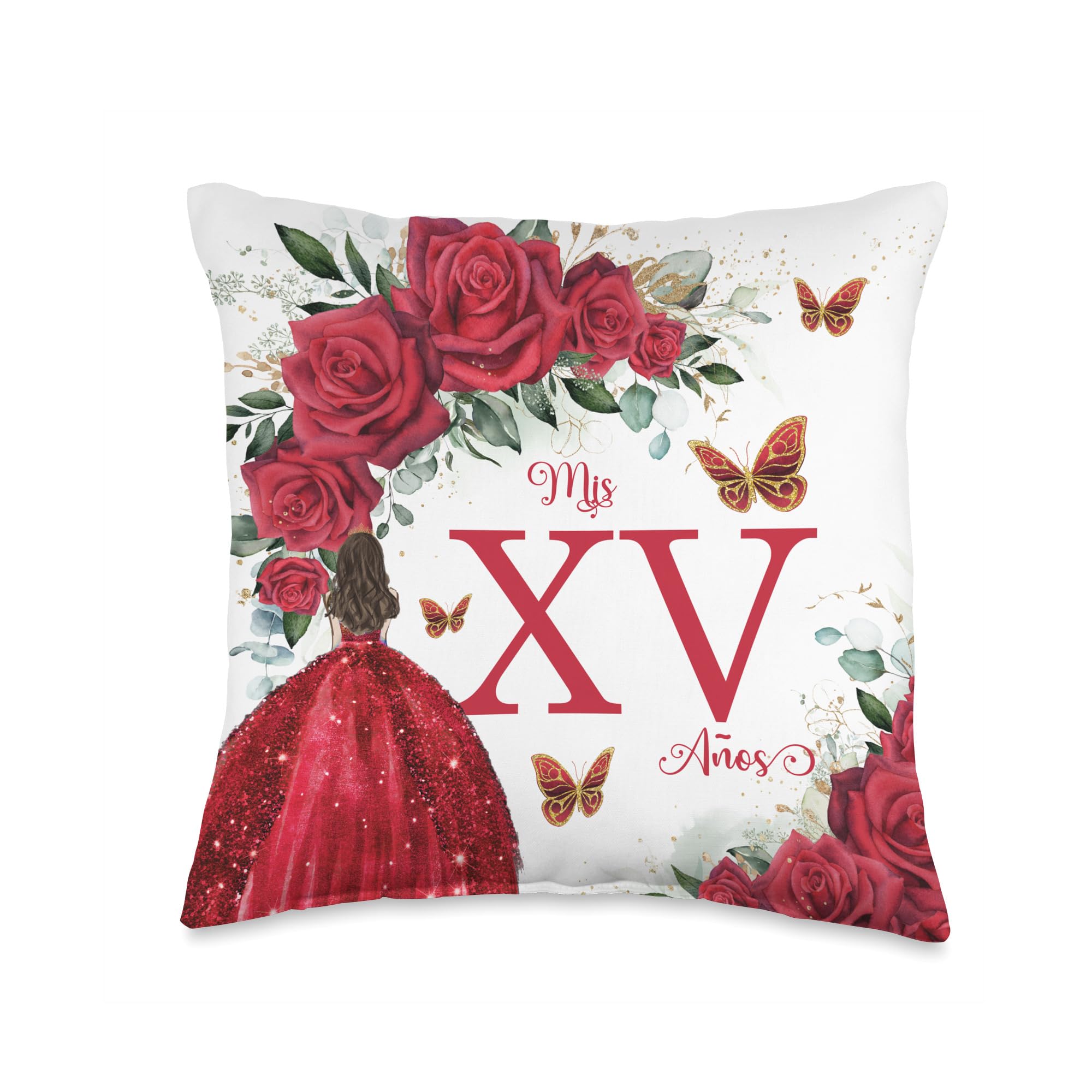 Red Roses Floral Quinceañera Mis XV Años Throw Pillow