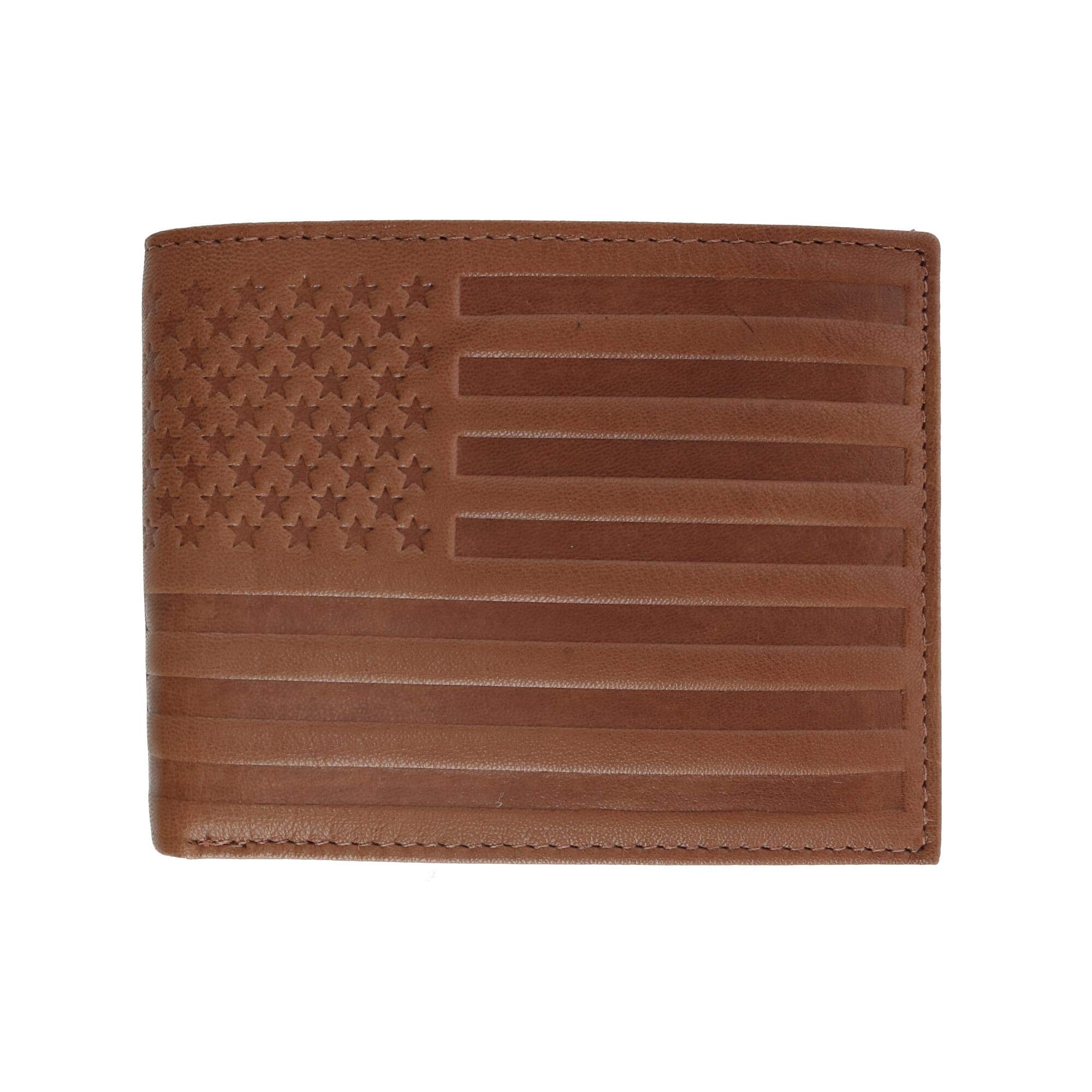 CTM Men's Leather American Flag Embossed Bifold Wallet, Tan