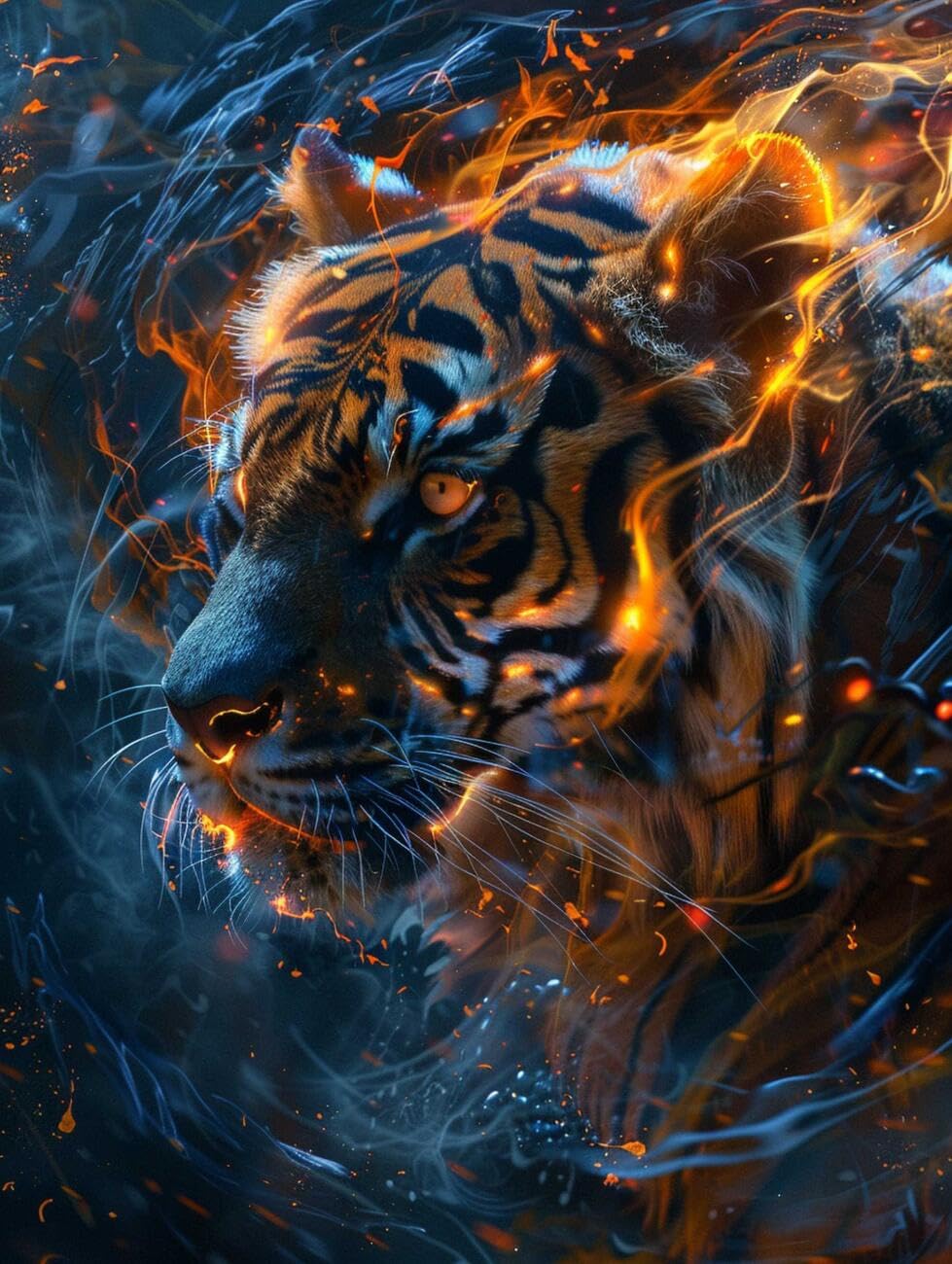 LFYNIORS DIY Perlenstickerei Set Vordruck Fantasy Wasser Und Feuer Tiger Nadelstich-Set Mit Perlen Und Kreuzstich-Set Mit Buntem Stickgarn Und Perlen 40x50cm
