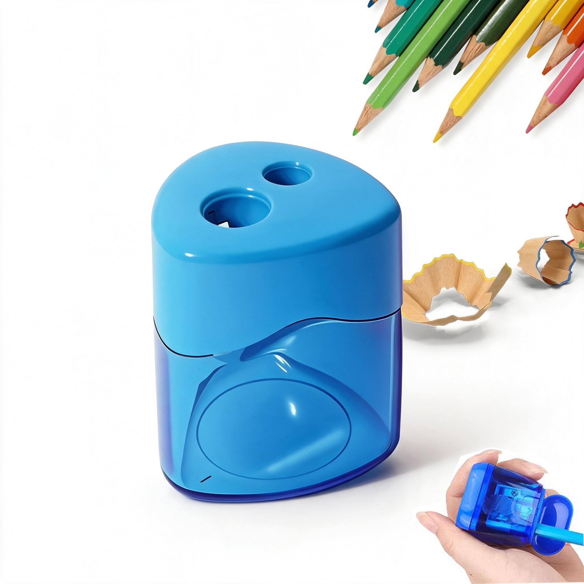 4 Pcs Pencil Sharpeners with Lid, 2026 New Dual Hole Sharpener, Colored Handheld Sharpener Suitable for Kids Adults Students School Class Home Office (Blue-Triangle)