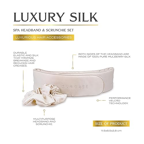 Miniatura 4 de Juego de diadema y coletero de seda de morera pura, multiusos, para maquillaje, spa, accesorio para el cabello, suave y cómodo + velcro ajustable
