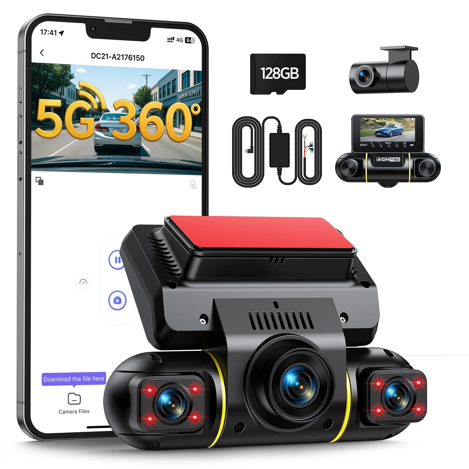 Dash Cam 360° 4 Telecamere Per Auto - Podofo HD 1080P Con Visione Notturna E Sensore G - Foto 7