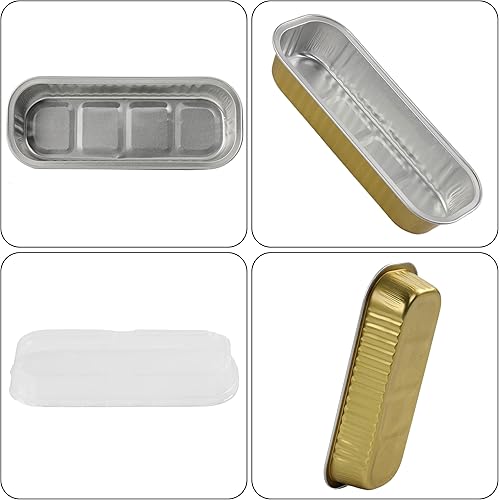 Miniatura 10 de Mini moldes de aluminio para pan, 50 moldes rectangulares desechables de 6.8 onzas de 6.8 fl oz, mini moldes para tartas con tapas, sartenes de