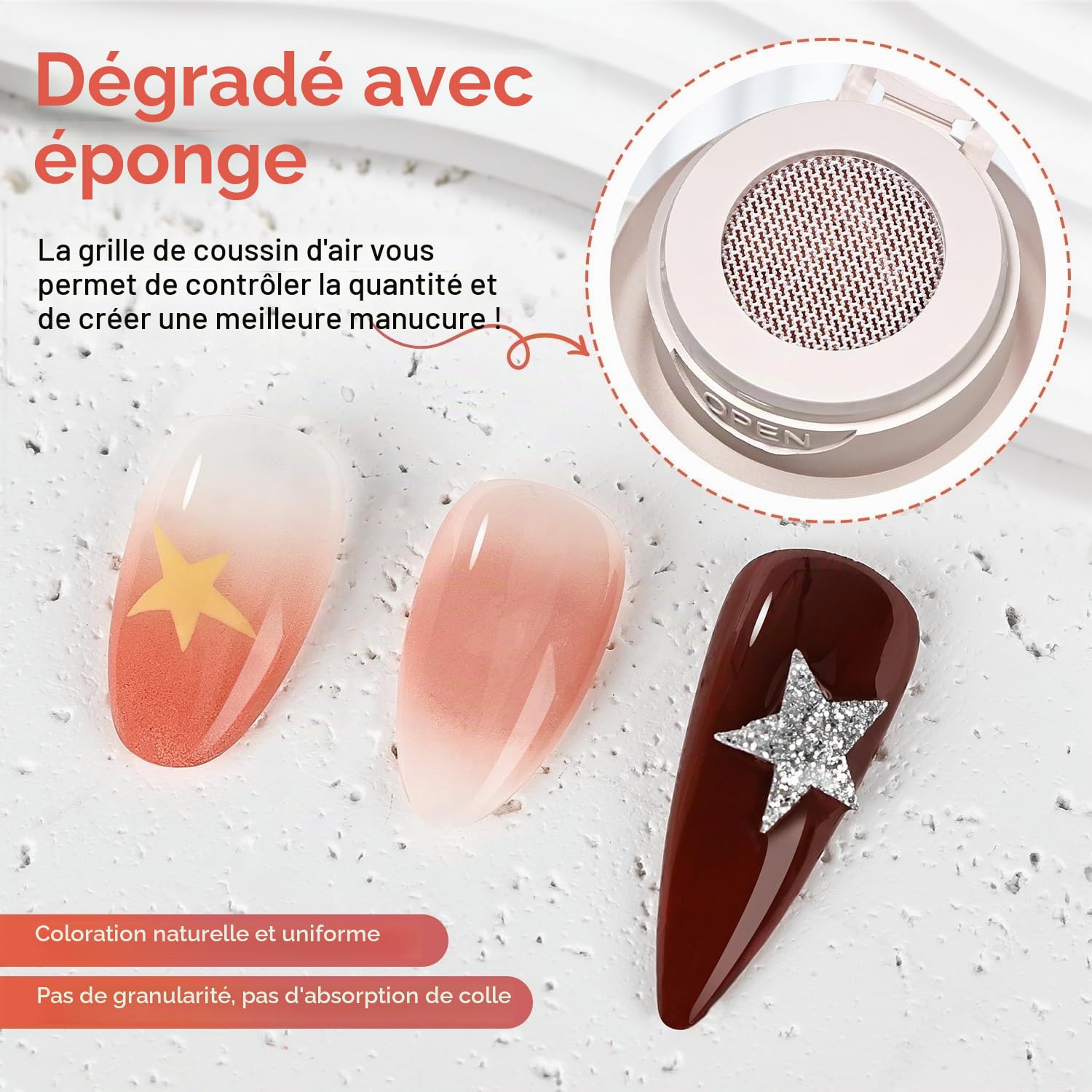 JODSONE 6 Couleurs Pat Painting Gel Dégradé Vernis à Ongles Set Gel de Peinture avec Stylet Manucure et 50 Éponges à Dégradé