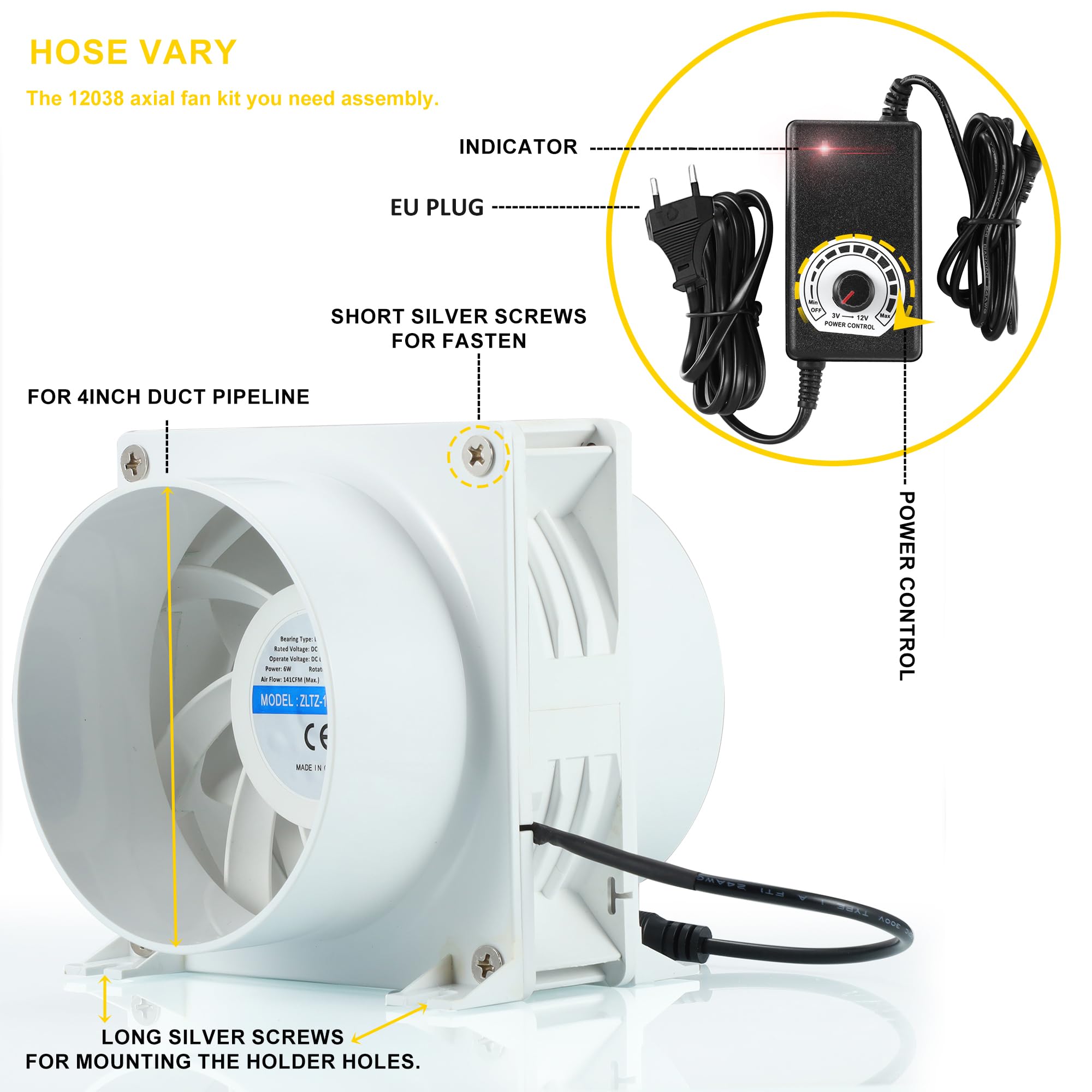TronicXL Afzuigventilator 100 mm voor thuis, kweekbak, geheime tuin, GrowPro, Zelsius, MarsHydro, Jung, Vivosun en RoyalRoom
