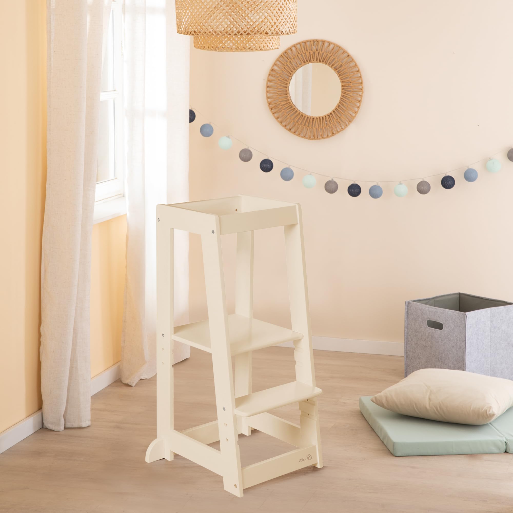 roba Torre Montessori 'Monti Step' - Sgabello sicuro per bambini - Ideale come aiuto in cucina - Capacità di carico fino a 80 kg - Legno certificato FSC - Beige/Cashmere