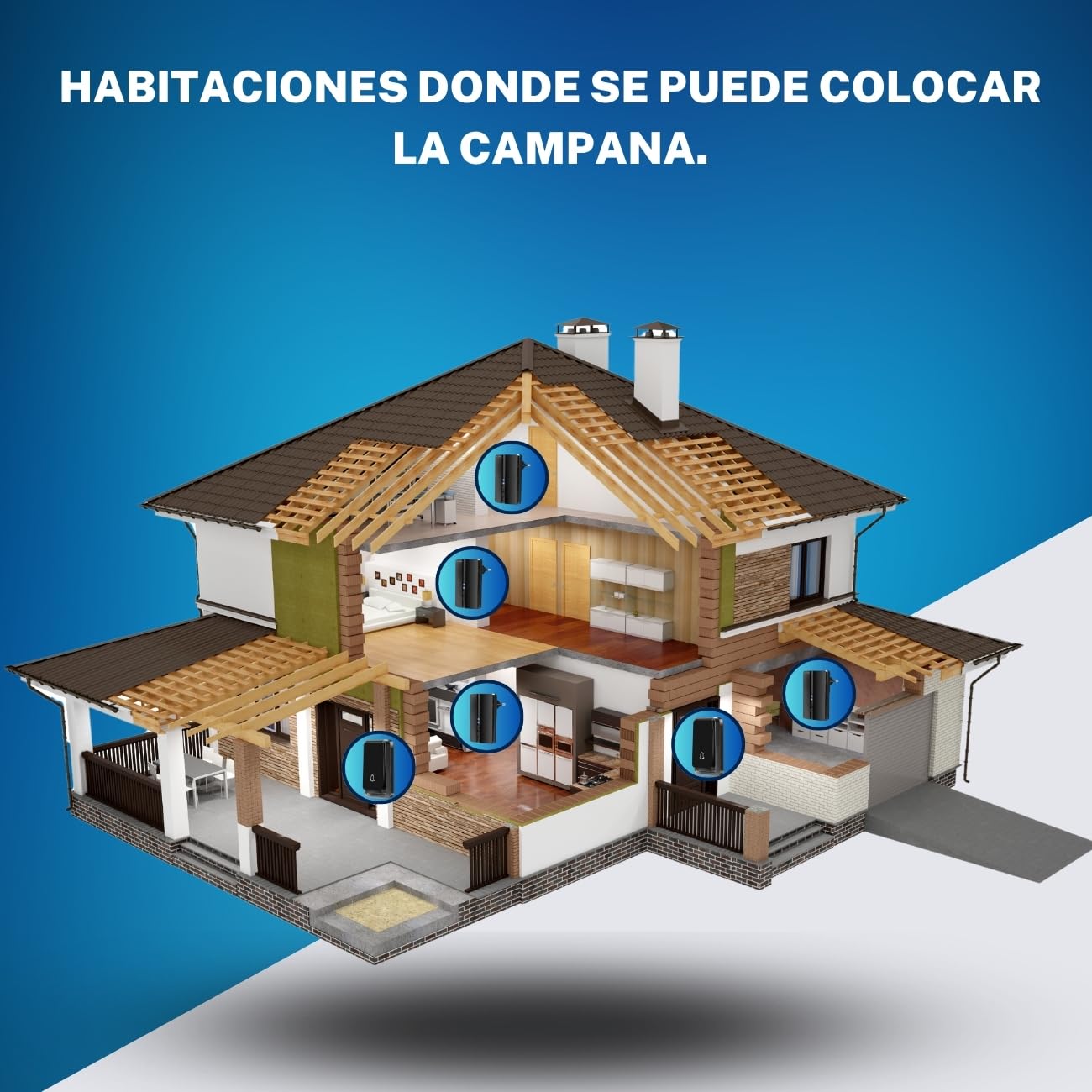Timbre inalámbrico exterior impermeable sin batería – con cuatro receptores – resistente al agua - para puerta de casa - sin pilas | No requiere pilas, alcance de 200 m, IP55, 51 melodías, 4 volúmenes, indicador LED, fácil de montar