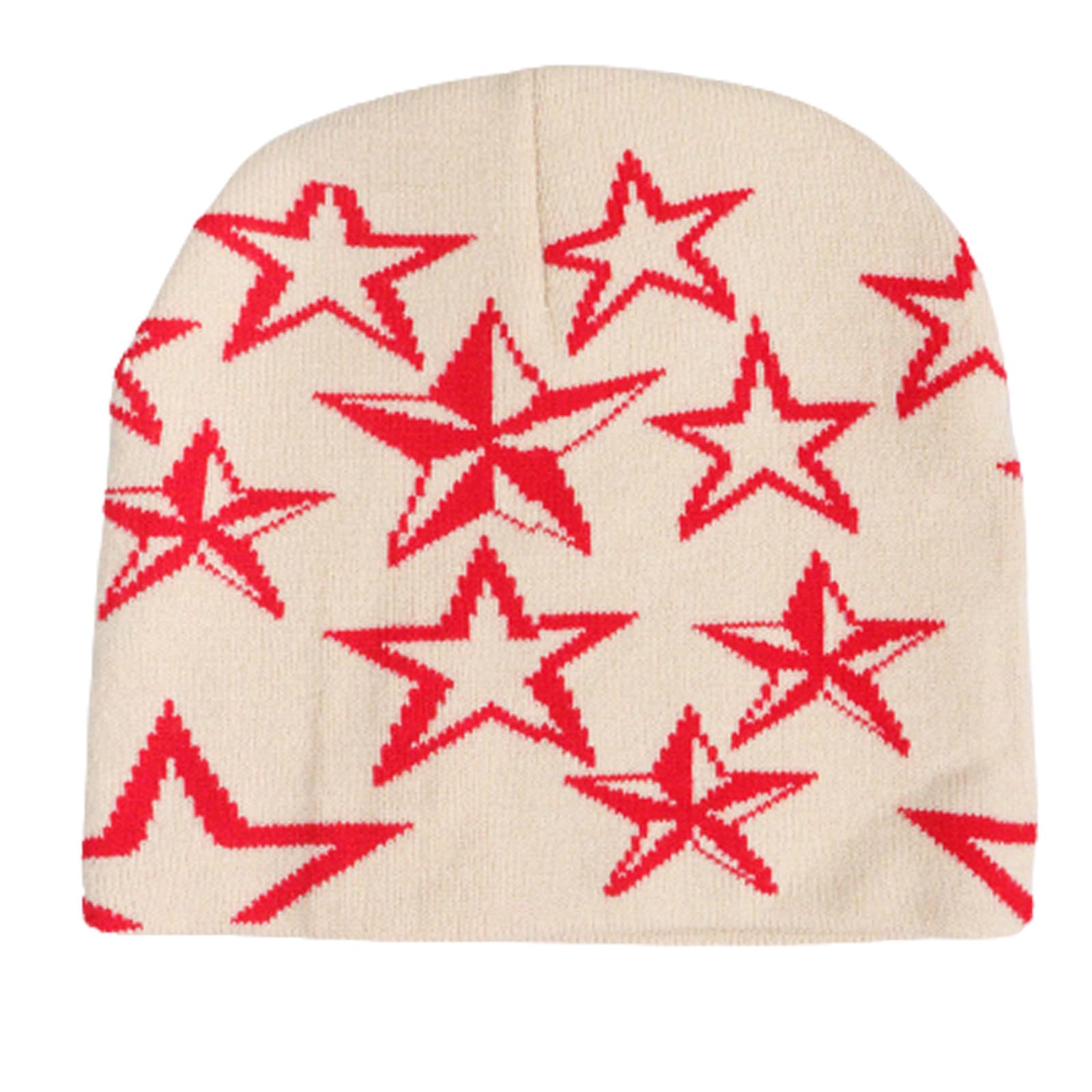 Ldabrye Y2K Girl Skull Cap Fashion Jacquard Star Hat Female Beanie Soft Pullover Beanie Off-White