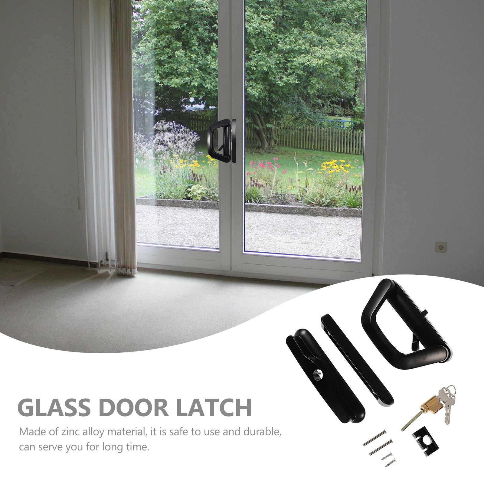 TOPBATHY Loquet de Porte Vitrée en Alliage de Zinc Noir, Serrure Unilatérale Simple à Utiliser et Facile à Installer pour Balcon et Chambres