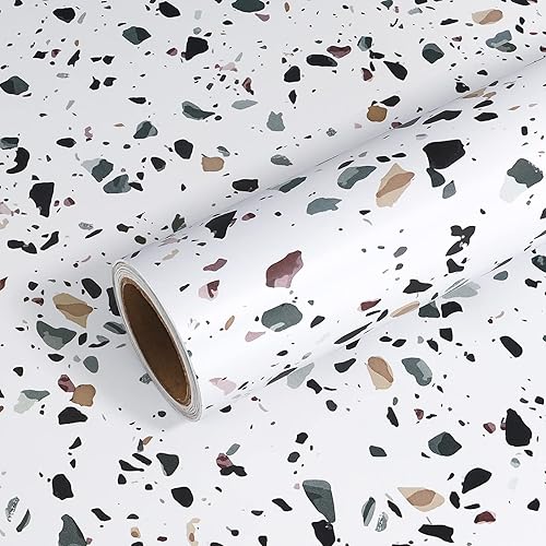 VEELIKE Papel de contacto de terrazo mate de 15.7 x 118 pulgadas para encimeras, papel de contacto de mármol impermeable, autoadhesivo, extraíble,