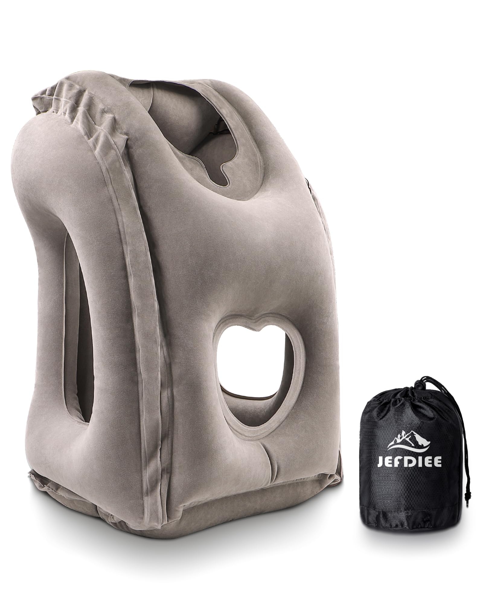 JefDiee Inflatable Travel Pillow for Airplanes, Airplane Pillow Comfortably Supports Head and Chin, Plane Pillow Used for Airplane, Trains, Cars and Office Napping (Grey)