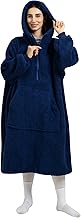 Winthome Wearable Blanket, Long Length, Room Wear, With Zipper, Full Body Coverage, Gaming, Fleece-Lined, Sheep-Boa, Fluffy, Lightweight, Thermal, Hooded, Gown, Large Size, Cold Protection, Eco