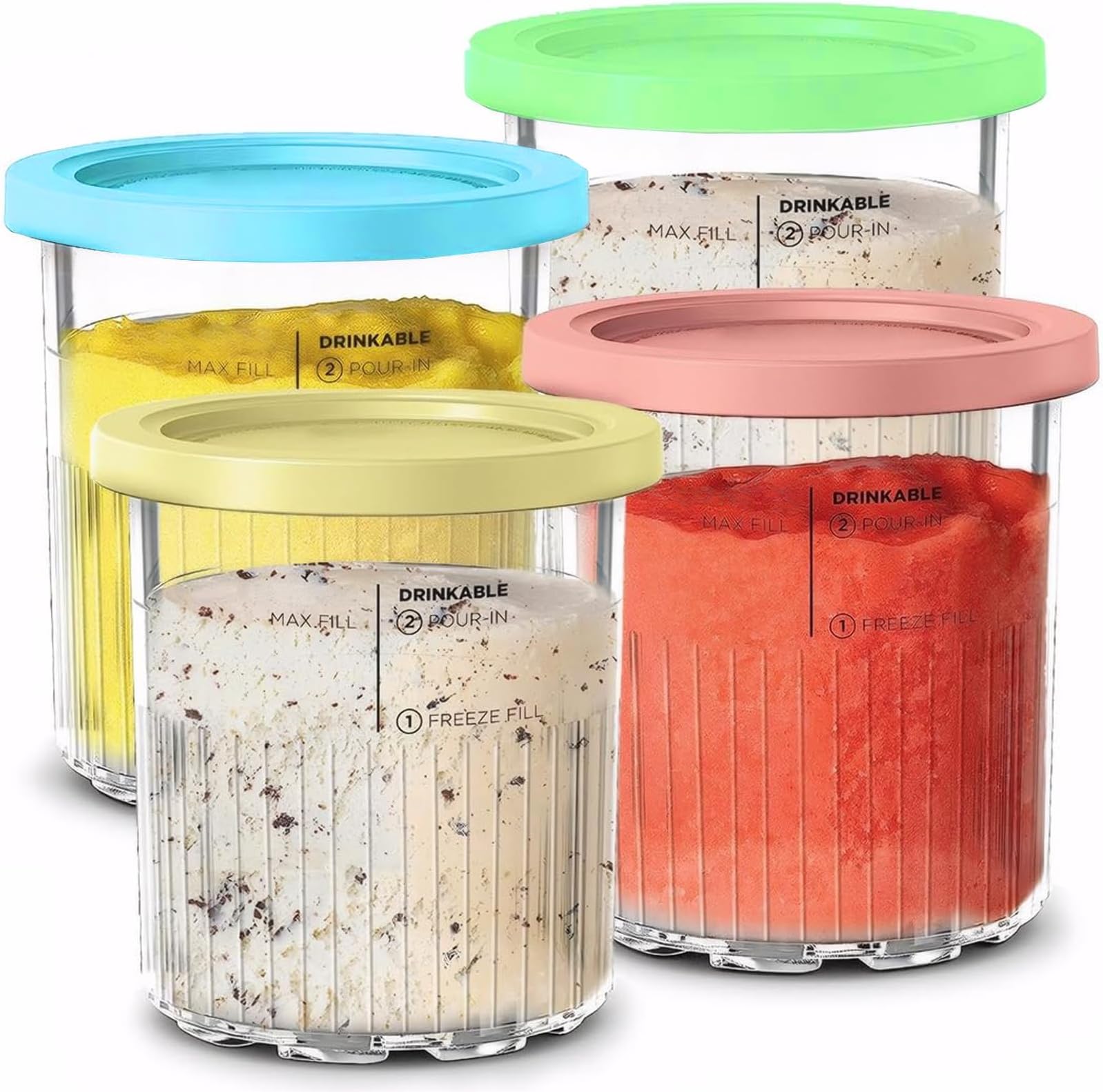 Set 4 Contenitori Vetro Per Ninja Creami - Senza BPA, Per Gelato E Sorbetti Fatti In Casa