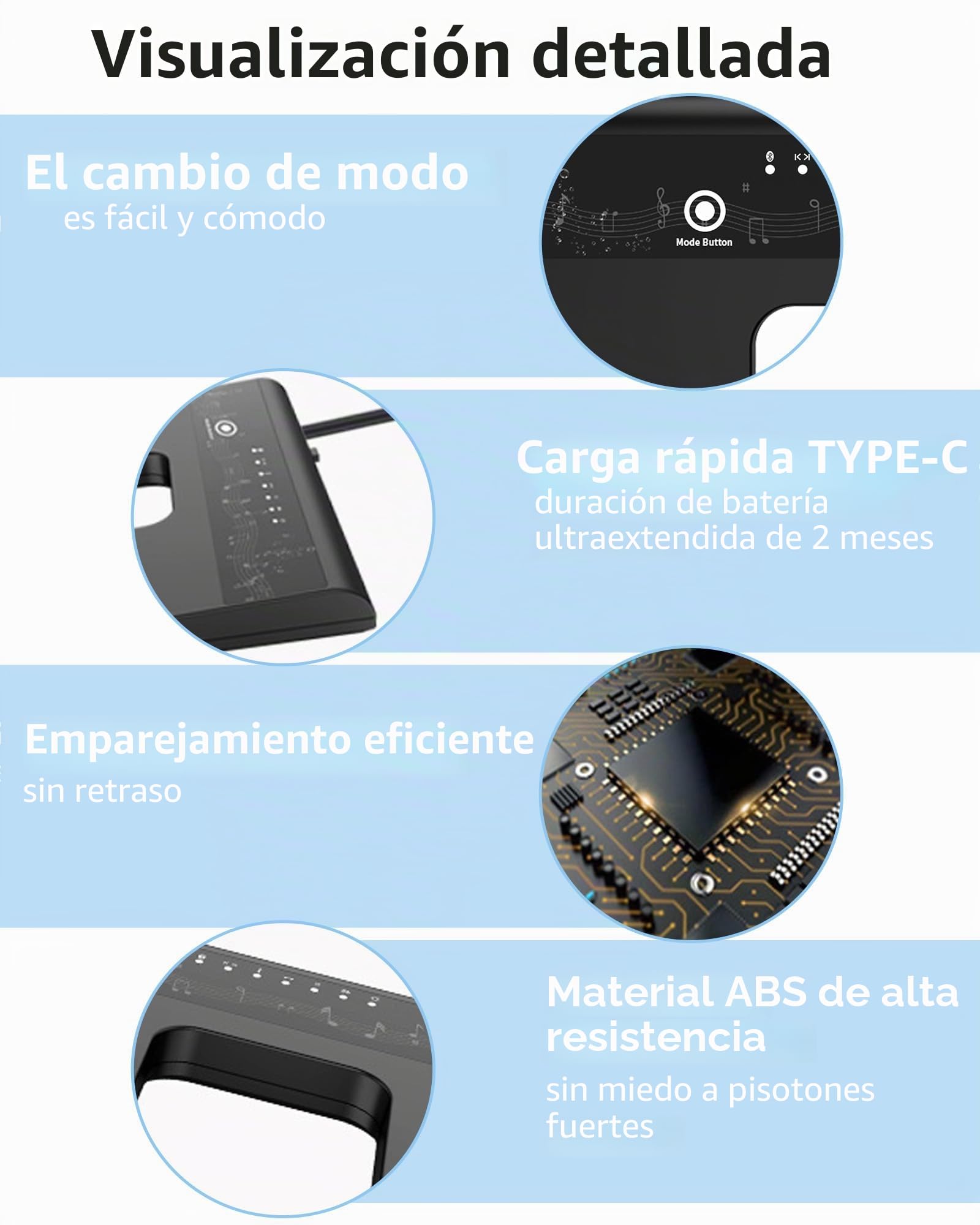 Pedal Cambiador de Páginas Bluetooth: Interruptor de Pie de Bluetooth 6 Modos para Tablet, Smartphones, Recargable, Silencioso para Músicos, Pianistas, para Tocar Instrumentos o Prompts (ABS)