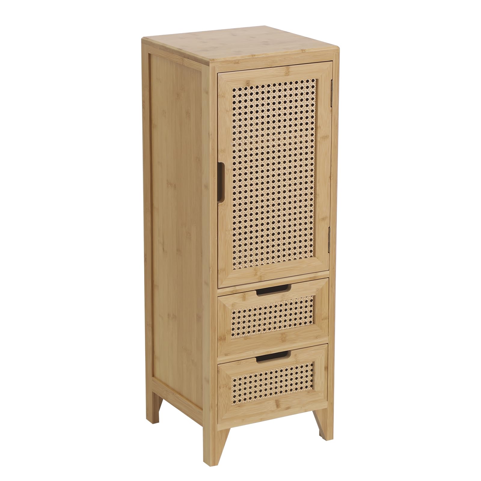 BECTSBEFF 36in High End Table Fully Assembled, Extra Tall Rattan Side Table with Storage and Drawers, Preassembled Bathroom Floor Cabinet with Shelf and Door for Living Room Bedroom - Wood