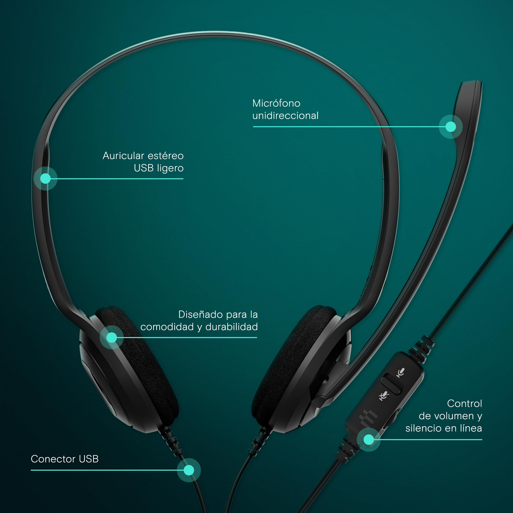 EPOS PC8 USB Auriculares Estéreo para PC & Mac - Cascos Cableados On-Ear con Micrófono con Cancelación de Ruido, Conexión USB, Control de Volumen y Mute, Diseño Ultraligero, para Trabajo y Llamadas