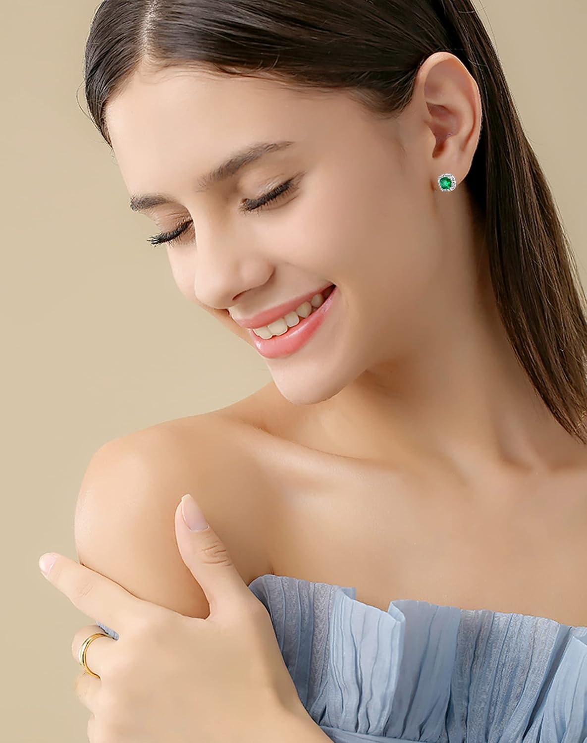 VONSSY Hypoallergenic Gemstone Stud Earrings, Brilliant Cubic Zirconia Crystal Earrings, 925 Silver Posts Nickel Free, Created Diamond Square Earrings Jewelry Gift for Women Wife Mother Daughter