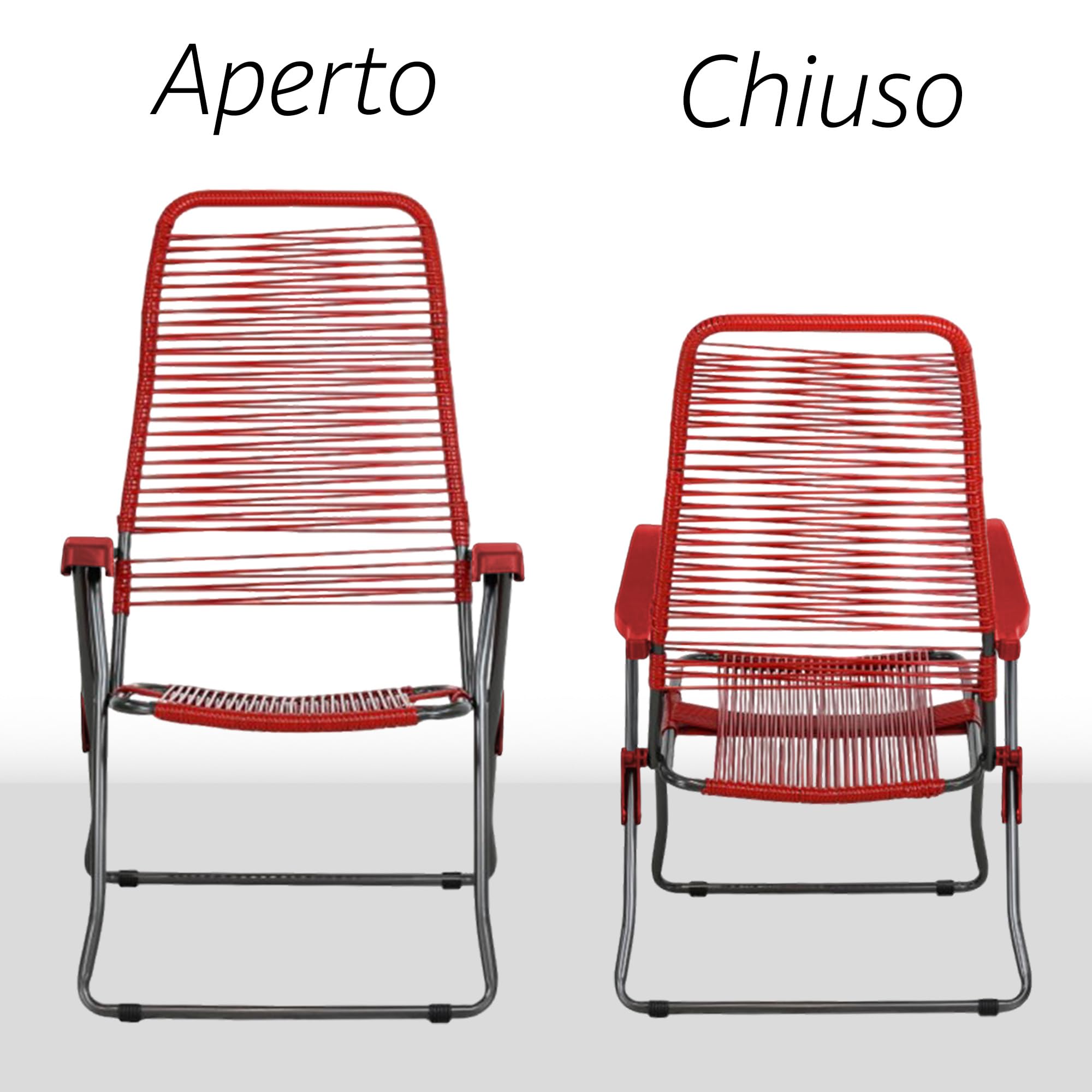 Sicignano Sedia Sdraio Lipari Pieghevole da Esterno, PVC Colorato su Telaio in Acciaio, 5 Posizioni Reclinabili, 62x64x105 cm (Rosso)