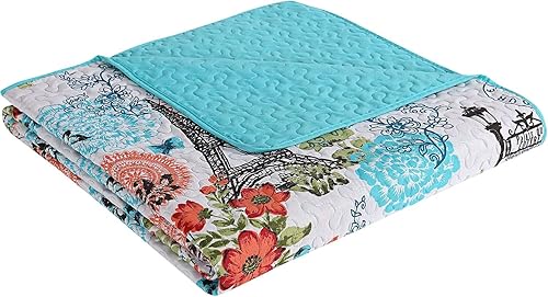 Miniatura 2 de VCNY Home Colcha azul para cama Queen  Edredón alternativo de 3 piezas matrimonial o Queen, colcha con fundas (decoración Eiffel Paris)