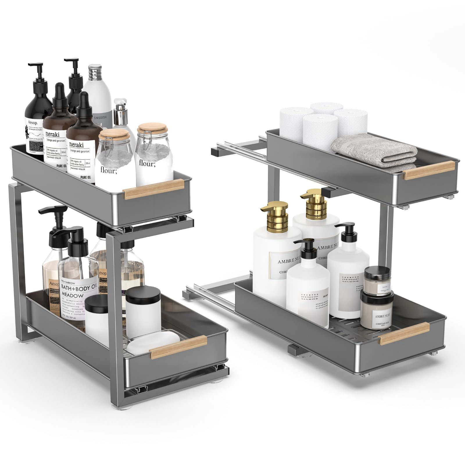 AndUp Under Sink Organizer, 2 Tiers Pull Out Bathroom Organizers and Storage, Slide Out Cabinet Organizer Shelf for Kitchen Bathroom, Multi-Purpose