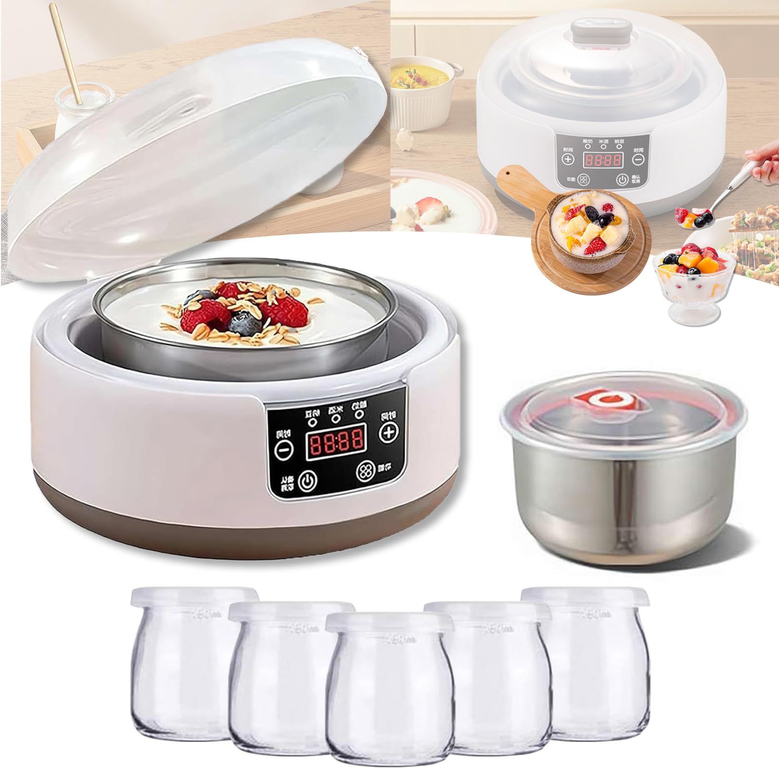 36 Hour Yogurt Maker, Yogurt Machine with Adjustable Temperature and Time Control, Yogurt Maker Automatic Digital Yoghurt Maker Machine, Lcd Display with Constant Temperature (With 5 Cups)