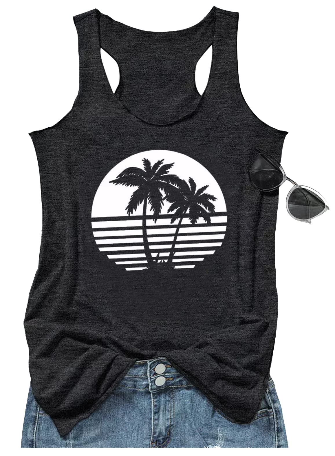 CHUNTIANRANWomens Mandala Vintage Graphic Racerback Tank Tops Summer Casual Loose O-Neck Tanks Vest Vacation Classic-Fit Shirt Cami