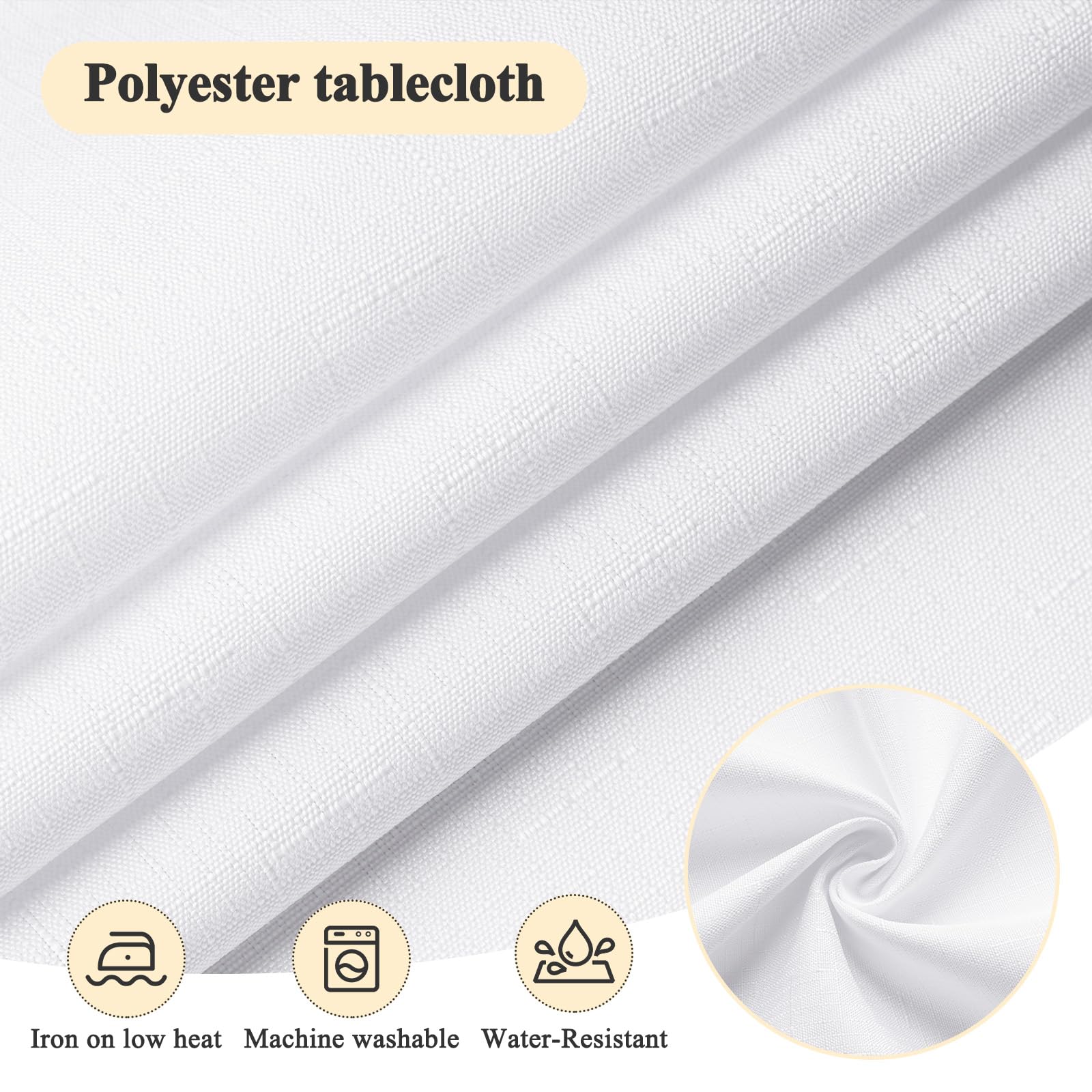 AooHome Tablecloth 100X140cm, White Faux Linen Tablecloths Washable Polyester Tablecloth Water-repellent with Lotus Effect - Image 2