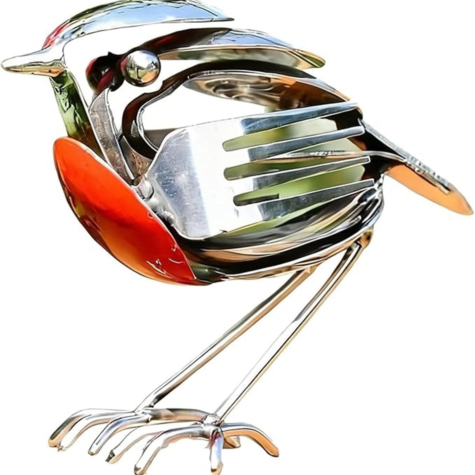 HEBE RUGS Metal Robin Garden Ornament Silver Ornament, Robin Bird Scrap Metal Art Sculpture,Garden Sculptures Statues, for Garden Patio Office Desk(1pcs)